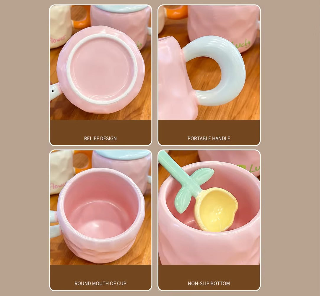 Flower lid ceramic coffee mug cute home and office drinkware – Home Hatch Pakistan”