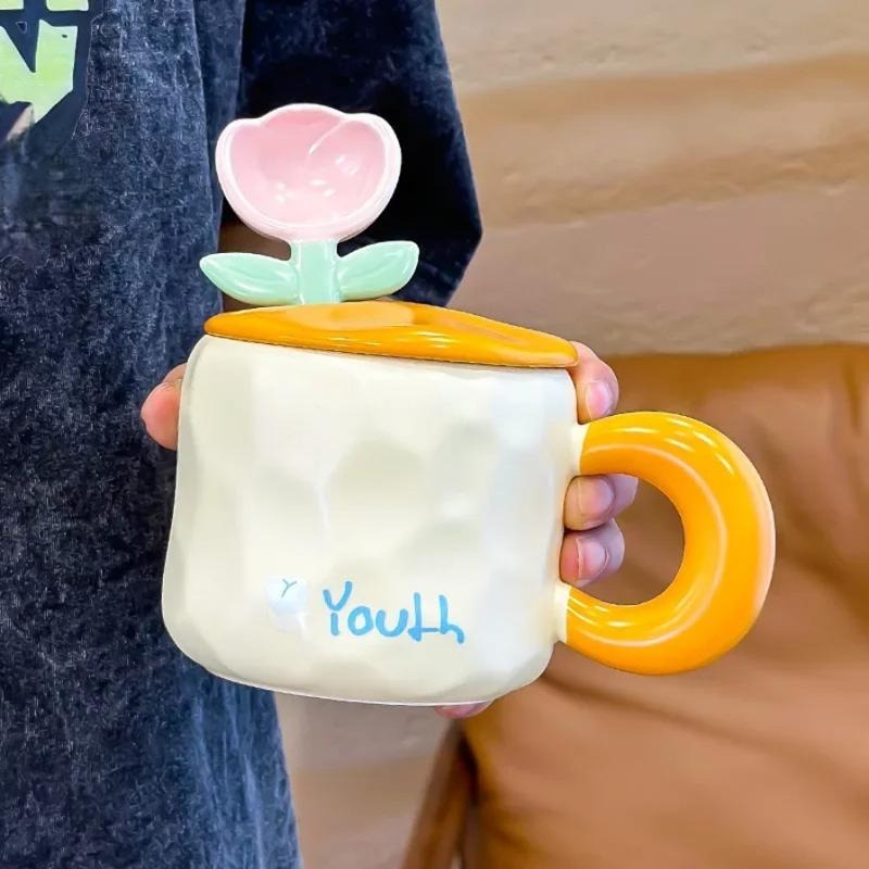 Flower lid ceramic coffee mug cute home and office drinkware – Home Hatch Pakistan”