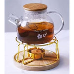 Gold Colour Food Warmer Stand With Bamboo Base & Free Candle - Home Hatch