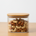Square Ribbed Wooden Bamboo Lid Glass Storage Jars