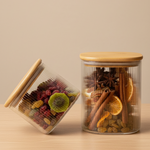 Square Ribbed Wooden Bamboo Lid Glass Storage Jars