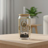 Ramzan Themed Glass Tumbler with Bamboo Lid & Straw