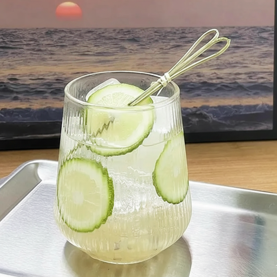 Vertical Stripe Drinking Glass Tumbler – Heat Resistant Mug for Iced Coffee & Drinkware