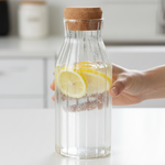 Ribbed glass cork bottleclear storage jar for water juice and kitchen display