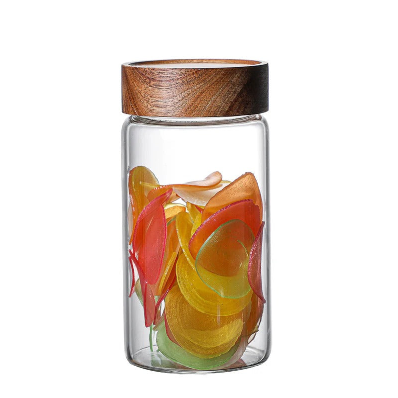 Glass Air Tight Borosilicate Jars With Wood Lid