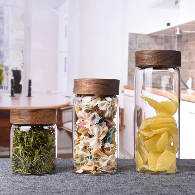 Glass Air Tight Borosilicate Jars With Wood Lid