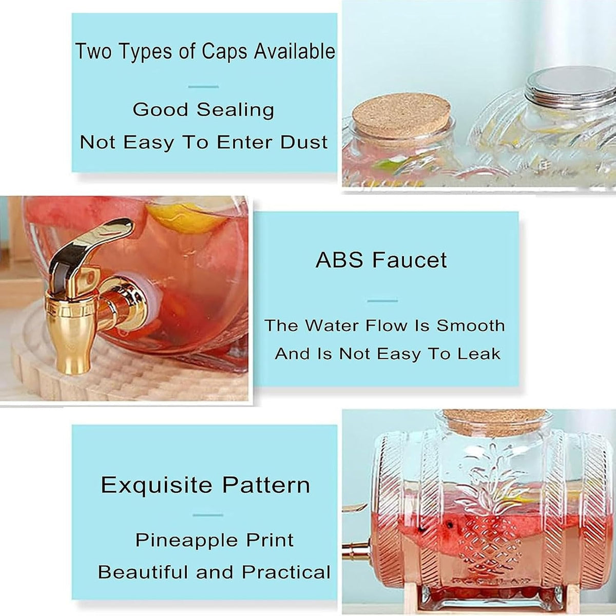 Glass Barrel Water & Juice Dispenser with Wooden Stand & Tap – 3 L & 5 L