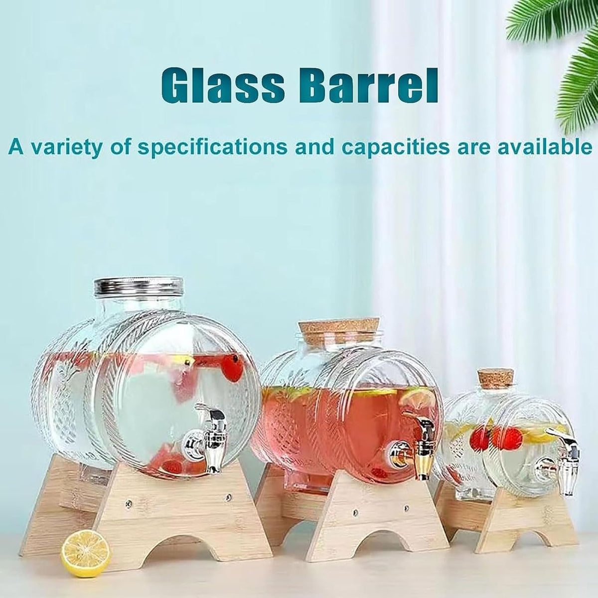 Glass Barrel Water & Juice Dispenser with Wooden Stand & Tap – 3 L & 5 L