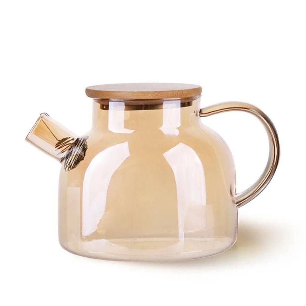 Glass Teapot with Bamboo Lid 1000ml Pakistan – Heat Resistant Transparent Tea & Coffee Pot for Brewing and Serving