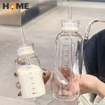 glass water bottle with straw and time marker BPA free hydration bottle – Home Hatch Pakistan