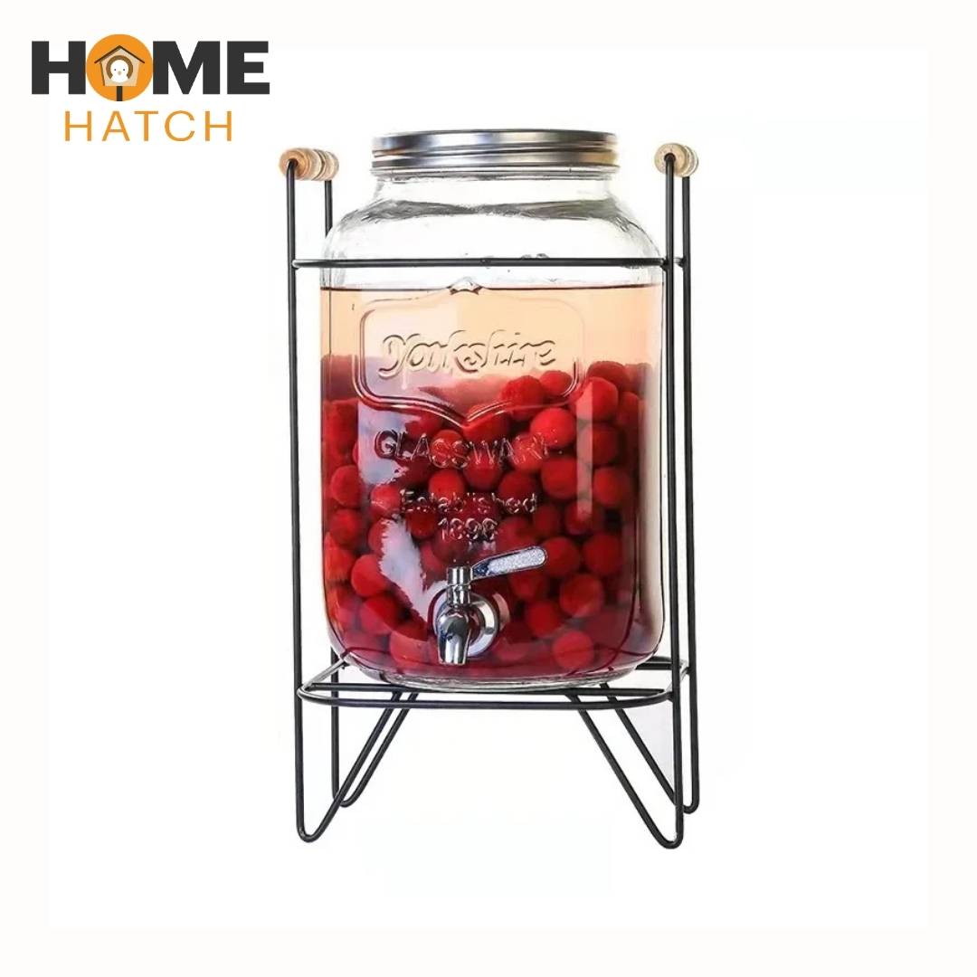 Glass Drink Dispenser with Tap & Stand – 8L