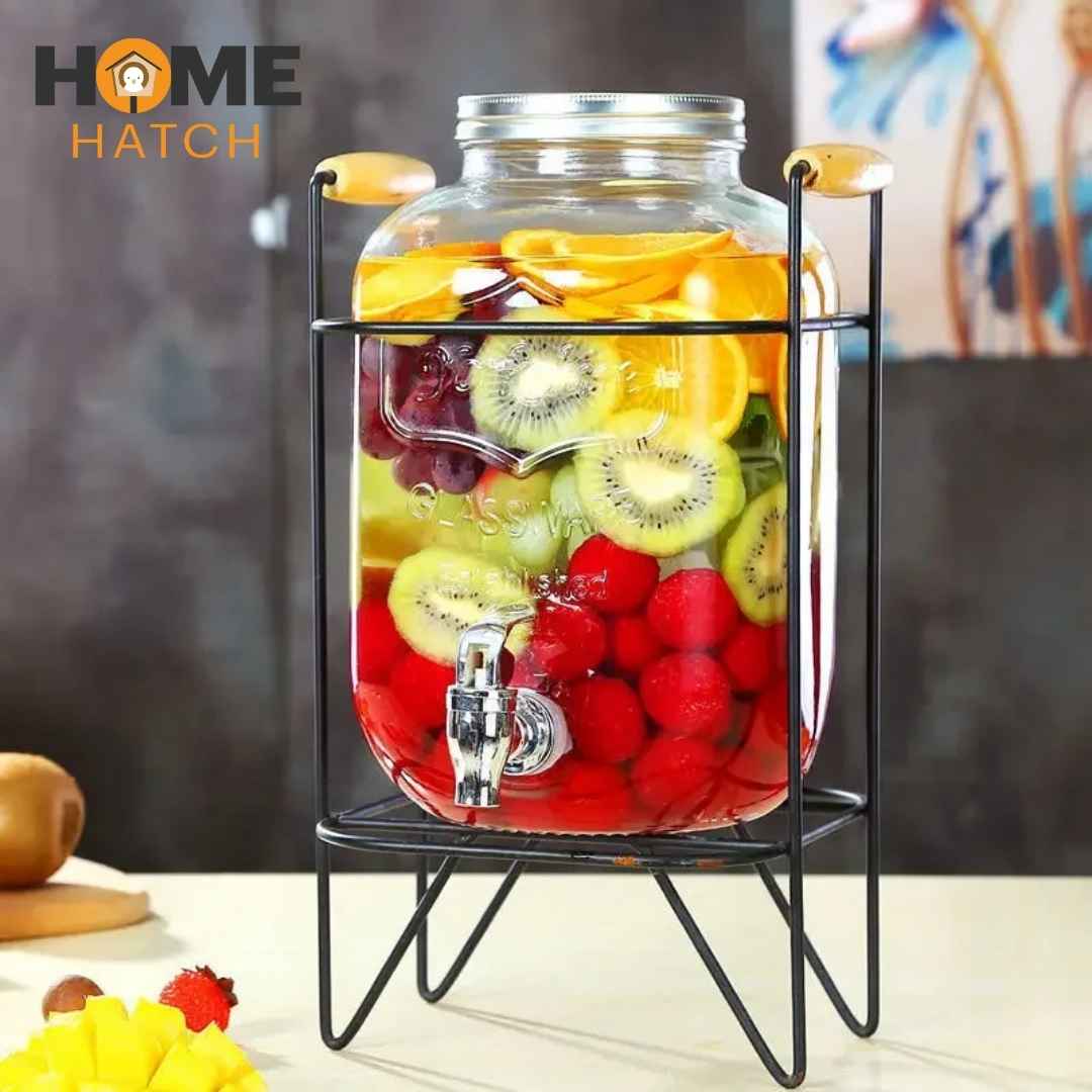 Glass Drink Dispenser with Tap & Stand – 8L
