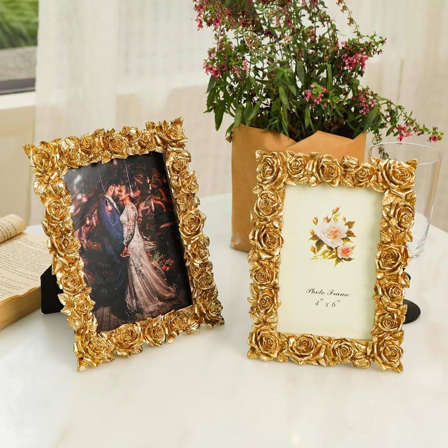 Gold Antique Roses Border Photo Frame | Home Décor