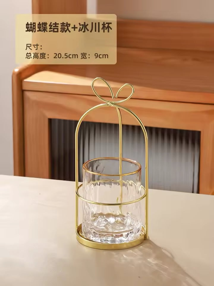 Butterfly Bow Glass Cup with Gold Frame Cutlery Holder