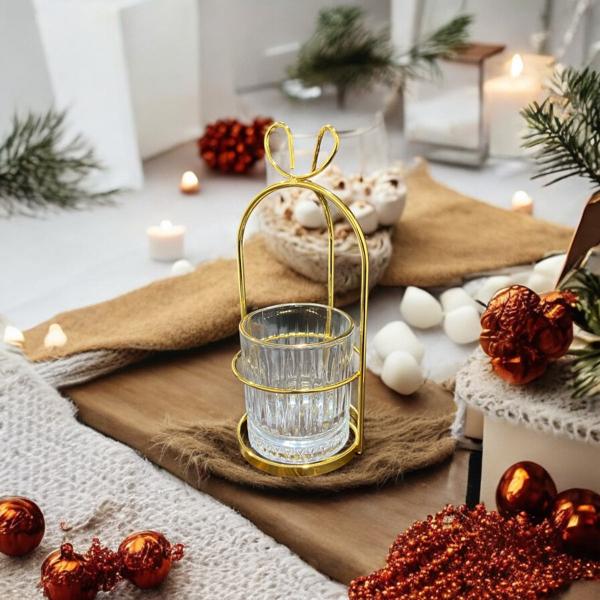 Butterfly Bow Glass Cup with Gold Frame Cutlery Holder