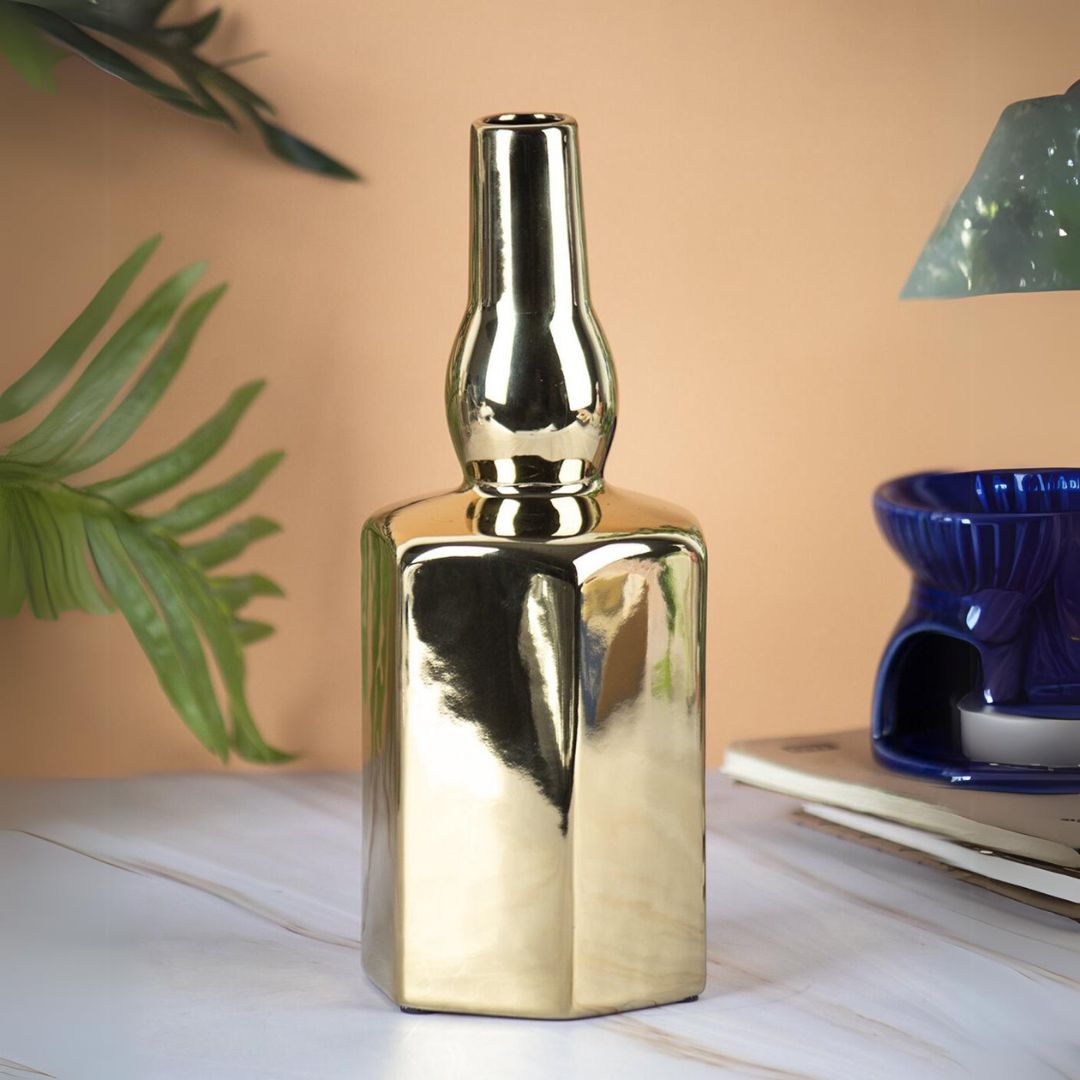 Golden Bottle Shaped Ceramic Vase | Pots & Vases | Home Décor