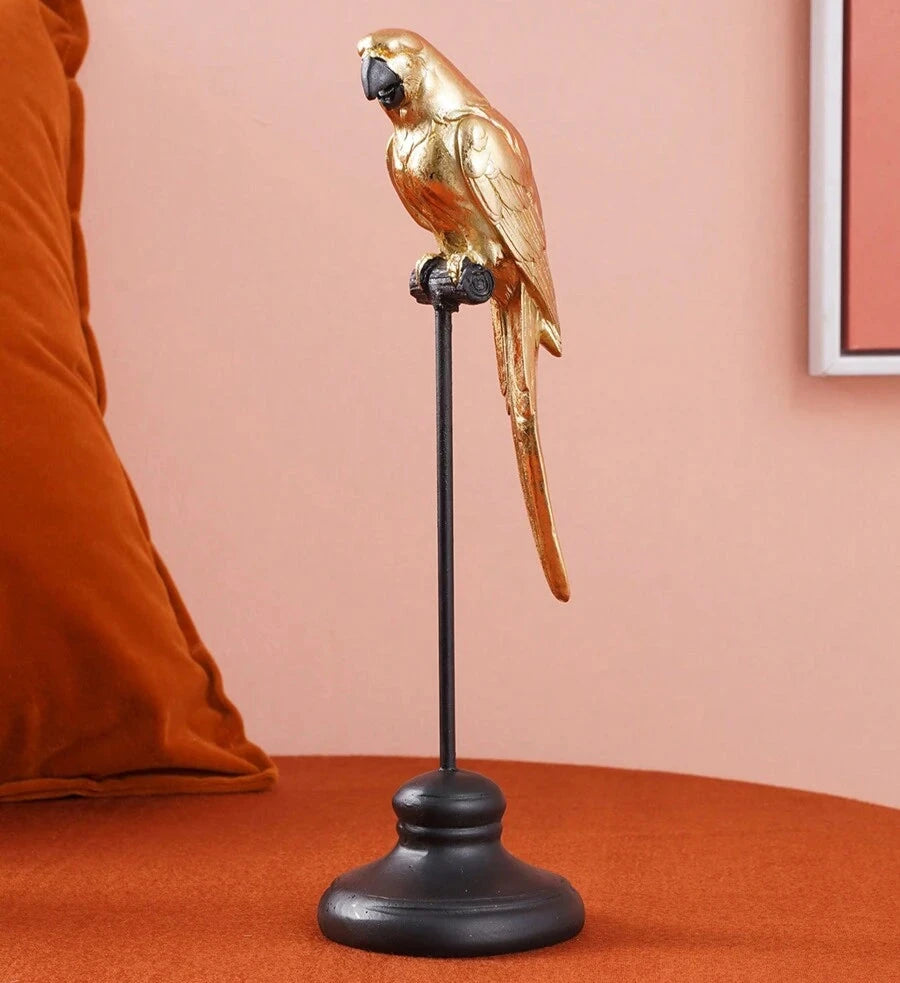 Golden Parrot on Perch | Figurine | Home Décor