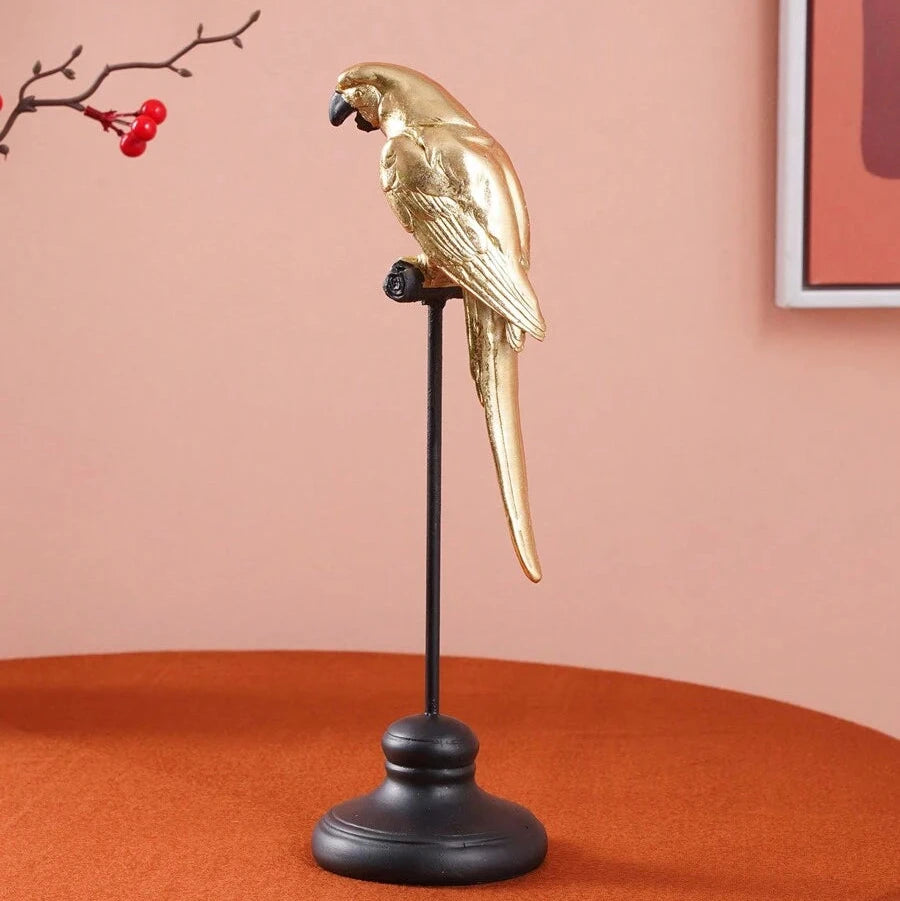 Golden Parrot on Perch | Figurine | Home Décor