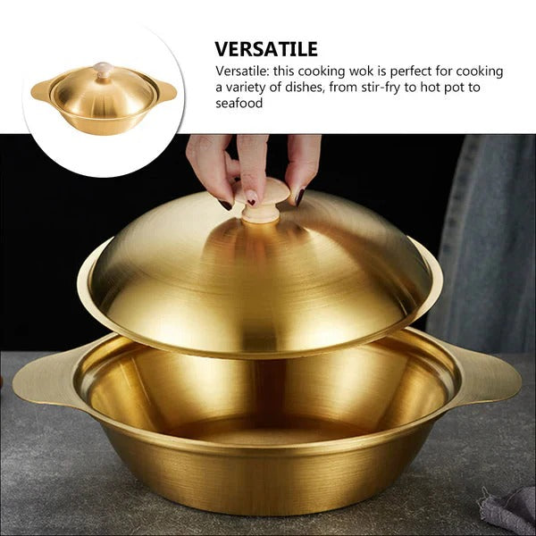 Golden Serving Handi with Lid – Stainless Steel Handi Bowl