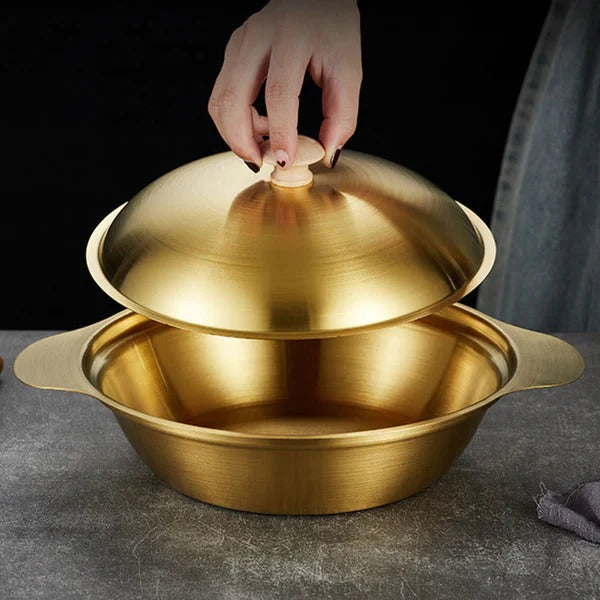 Golden Serving Handi with Lid – Stainless Steel Handi Bowl