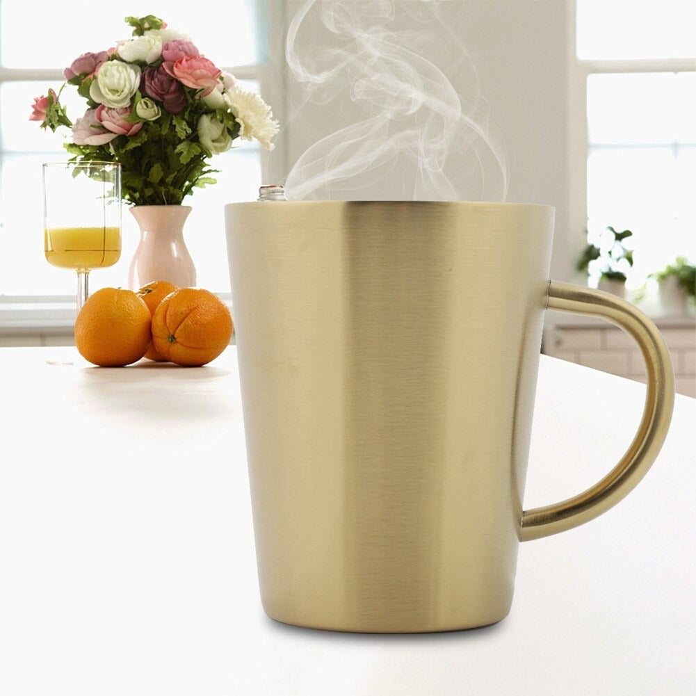 Golden Stainless Steel Mug with Handle – Plain & Textured