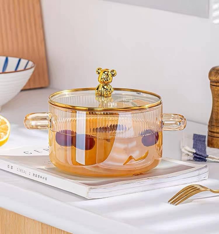 Golden Bear Lid Borosilicate Transparent Glass Cooking Pot – Home Hatch Pakistan