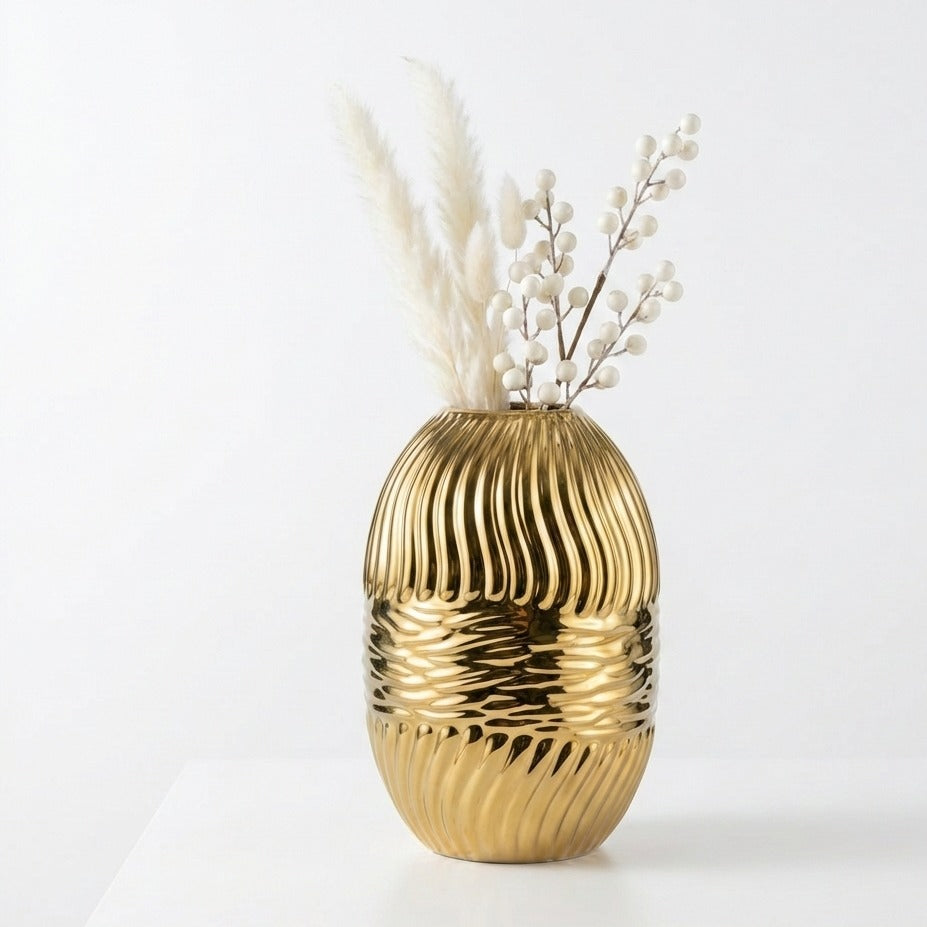 Golden ripple ceramic decorative vase luxury home décor – Home Hatch Pakistan