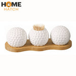 Golf Ball Ceramic & Salt and Pepper Shaker And Toothpicks Holder Set with Bamboo Tray