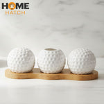 Golf Ball Ceramic & Salt and Pepper Shaker And Toothpicks Holder Set with Bamboo Tray
