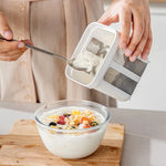 Greek yogurt maker with fine mesh strainer and collection container for filtering yogurt and separating liquid whey