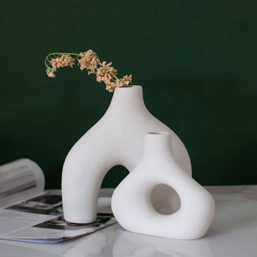Boho Ceramic Vase Pair | Minimalist Home Decor | Pots & Vases