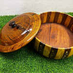 Handcrafted Wooden Naan Roti Box with Brass Inlay