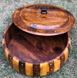Handcrafted Wooden Naan Roti Box with Brass Inlay