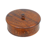 Handcrafted Wooden Naan Roti Box with Brass Inlay