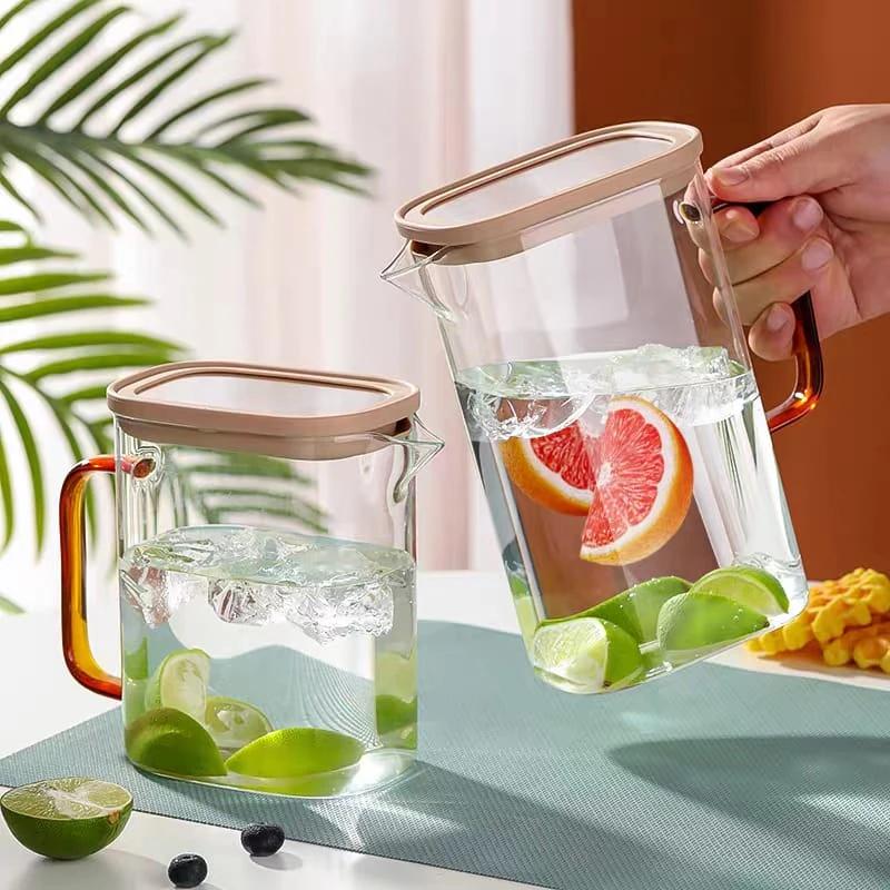High Borosilicate Glass Pitcher with Silicone Lid & Colour Handle