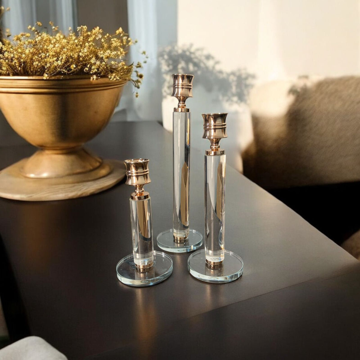 نورڈک اسٹائل میٹل اور گلاس کینڈل اسٹینڈ | پھولوں کا گلدستہ | گهر کی آرائش