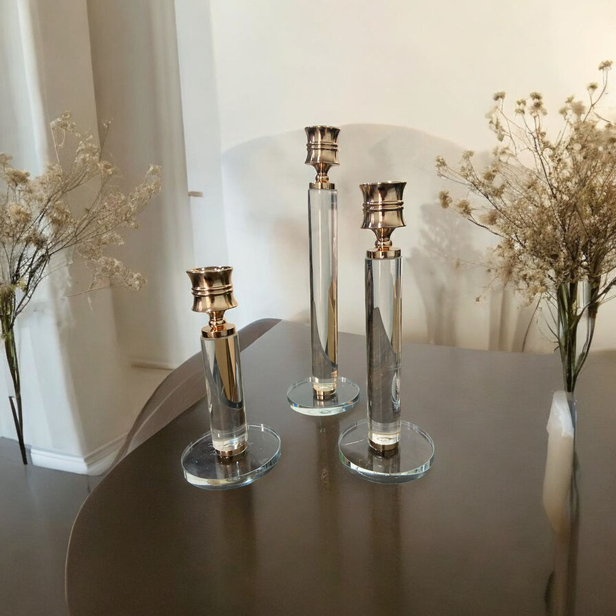 نورڈک اسٹائل میٹل اور گلاس کینڈل اسٹینڈ | پھولوں کا گلدستہ | گهر کی آرائش