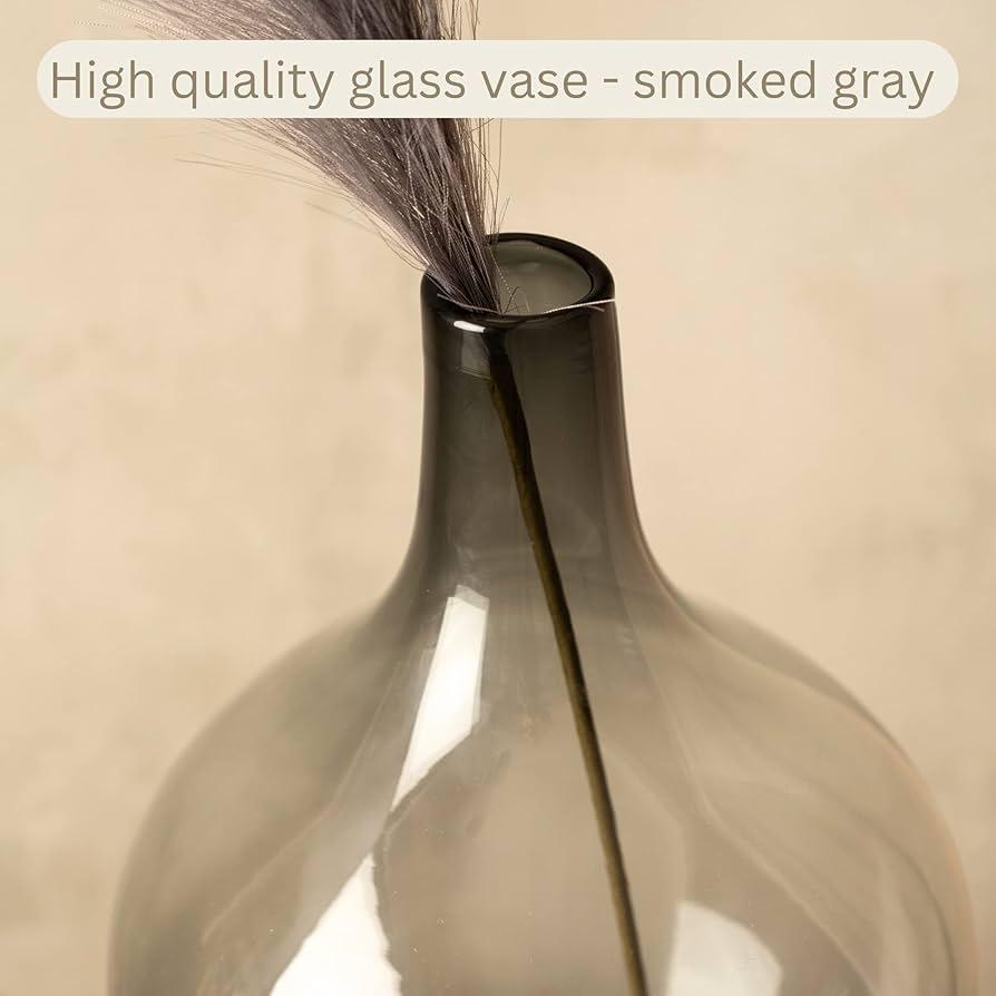 Smoky Gray Glass Vase | Modern Minimalist Glass Vase | Home Decor