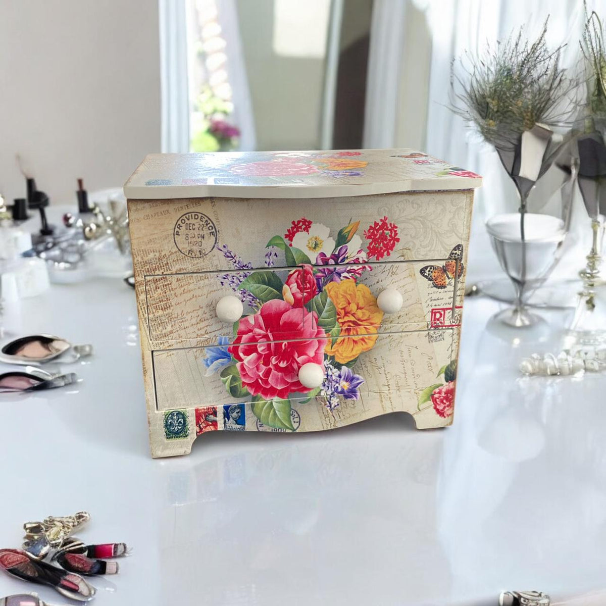 Wooden Jewelry Box with Mirror | Storage Organizer | Trinket Box