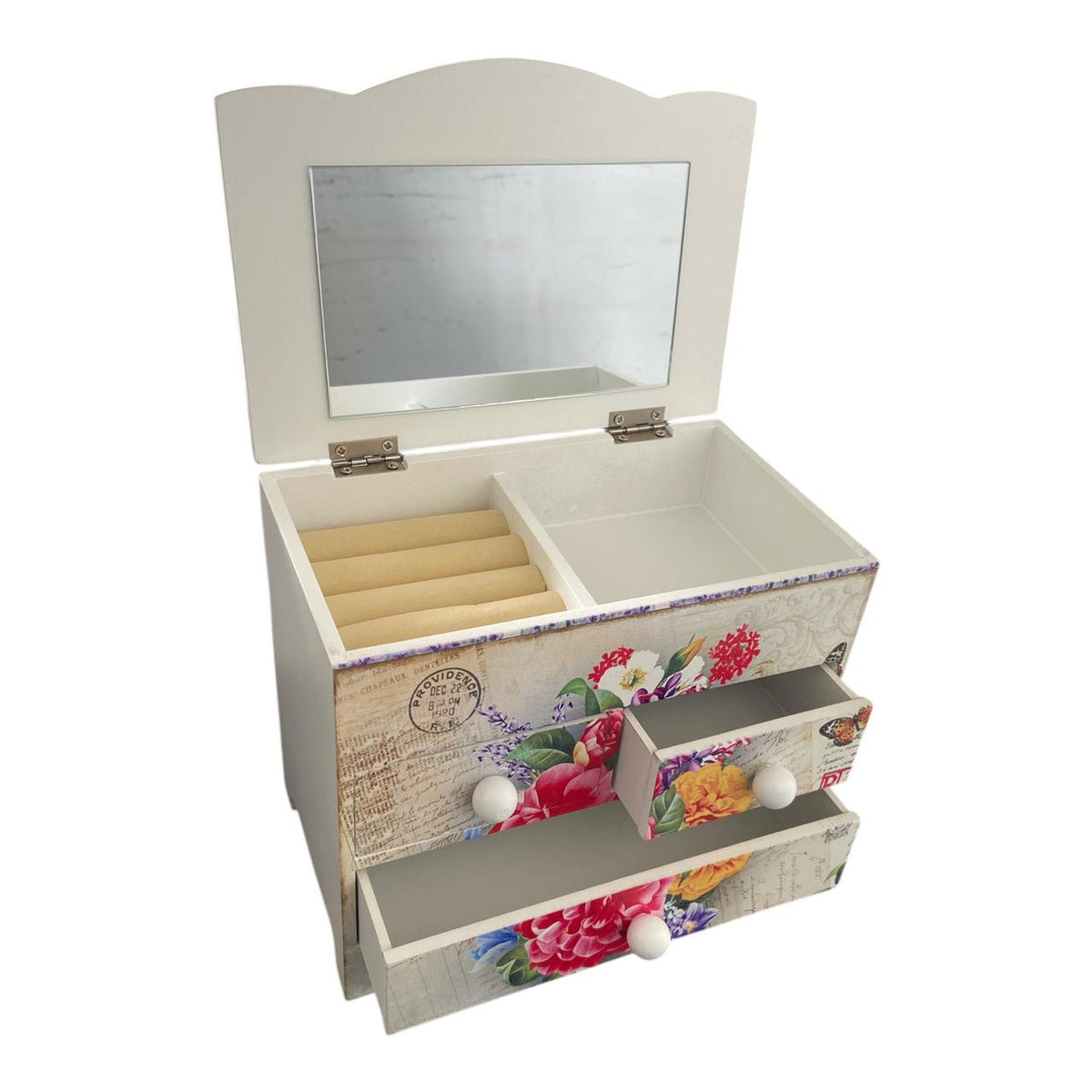 Wooden Jewelry Box with Mirror | Storage Organizer | Trinket Box