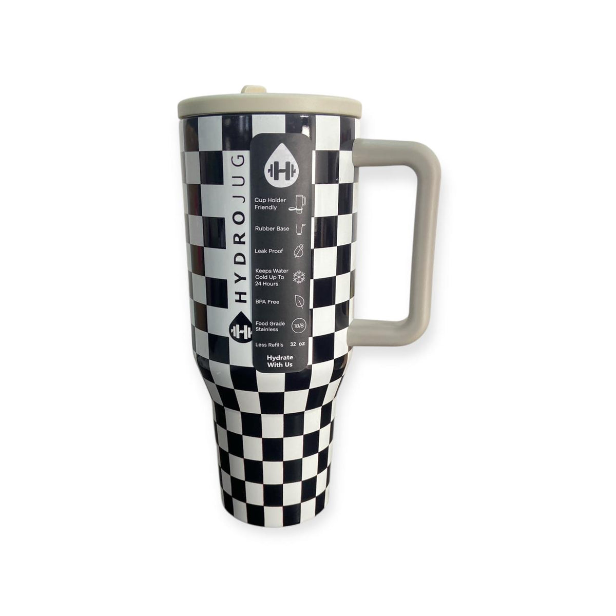 HydroJug Traveler 32oz - Black & White Checkered | Insulated Stainless Steel Tumbler