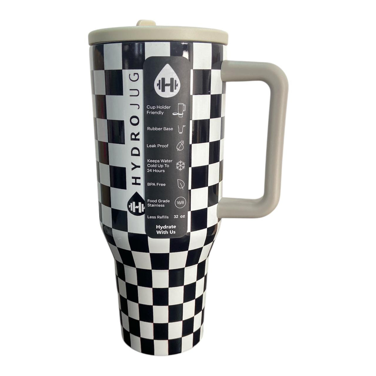 HydroJug Traveler 32oz - Black & White Checkered | Insulated Stainless Steel Tumbler