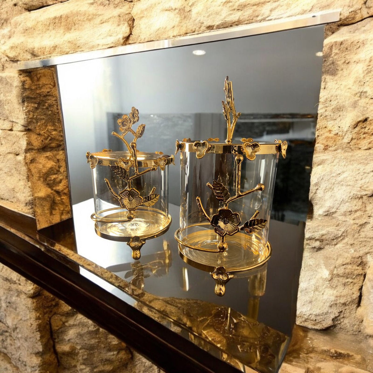 گولڈن فلاور کینڈل ہولڈر اسٹینڈ | گهر کی آرائش