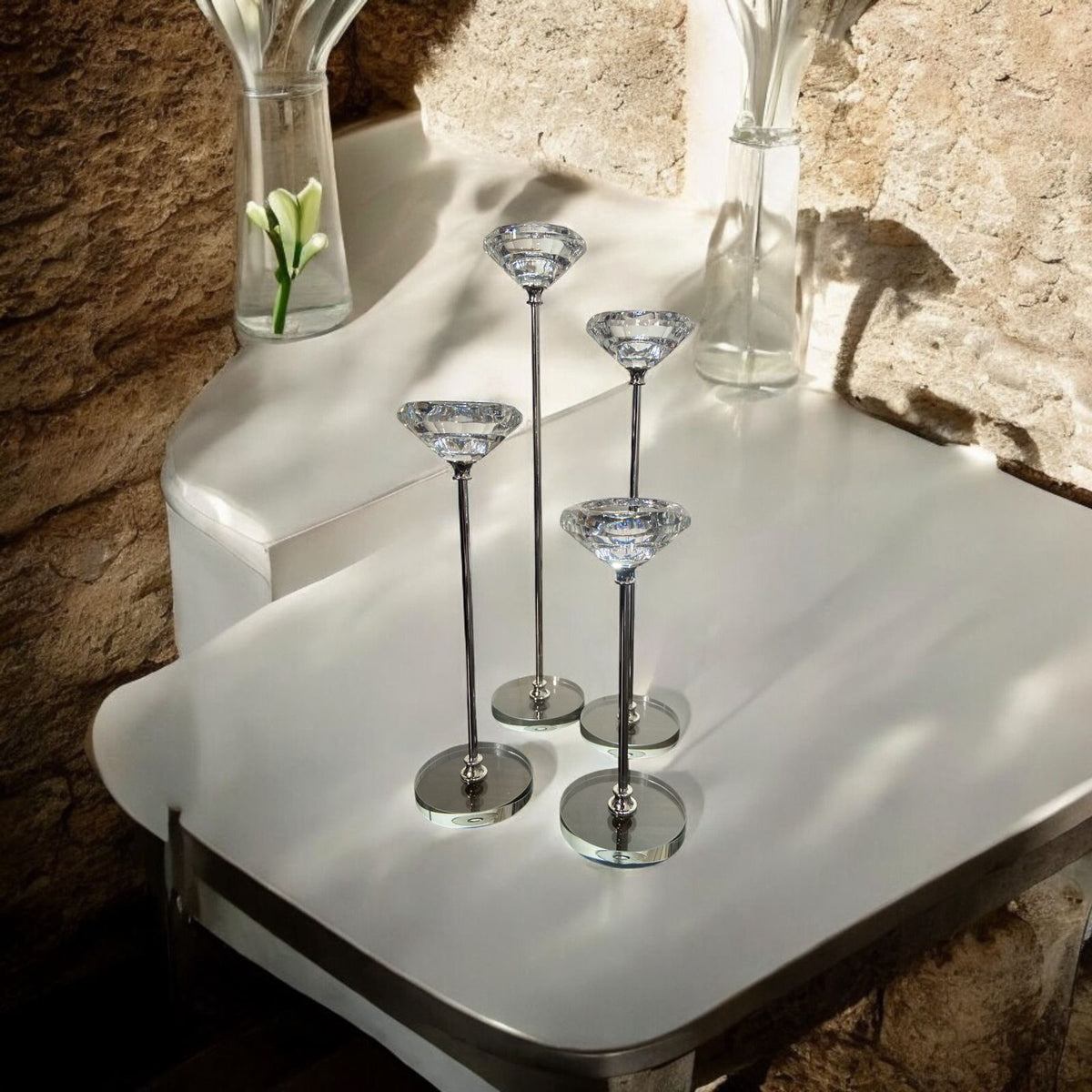 نورڈک اسٹائل میٹل اور گلاس کینڈل اسٹینڈ | پھولوں کا گلدستہ | گهر کی آرائش