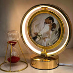 LED Round Rotating Photo Frame Lamp | Touch Dimming Bedside Light