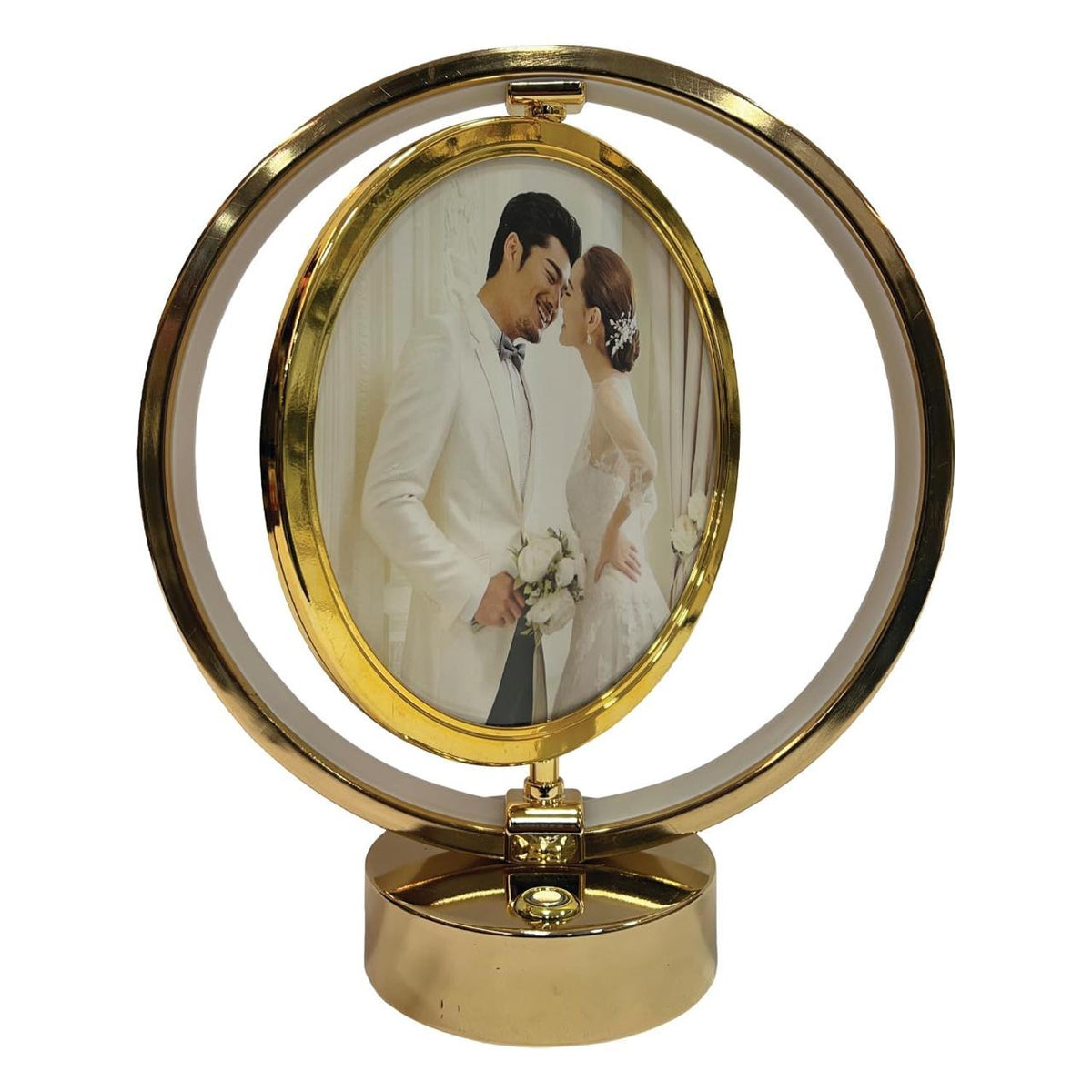LED Round Rotating Photo Frame Lamp | Touch Dimming Bedside Light
