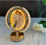 LED Crystal Oval Shaped Rotating Photo Frame Lamp | Touch Dimming Bedside Light