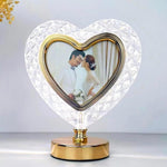 LED Crystal Heart Shaped Rotating Photo Frame Lamp | Touch Dimming Bedside Light