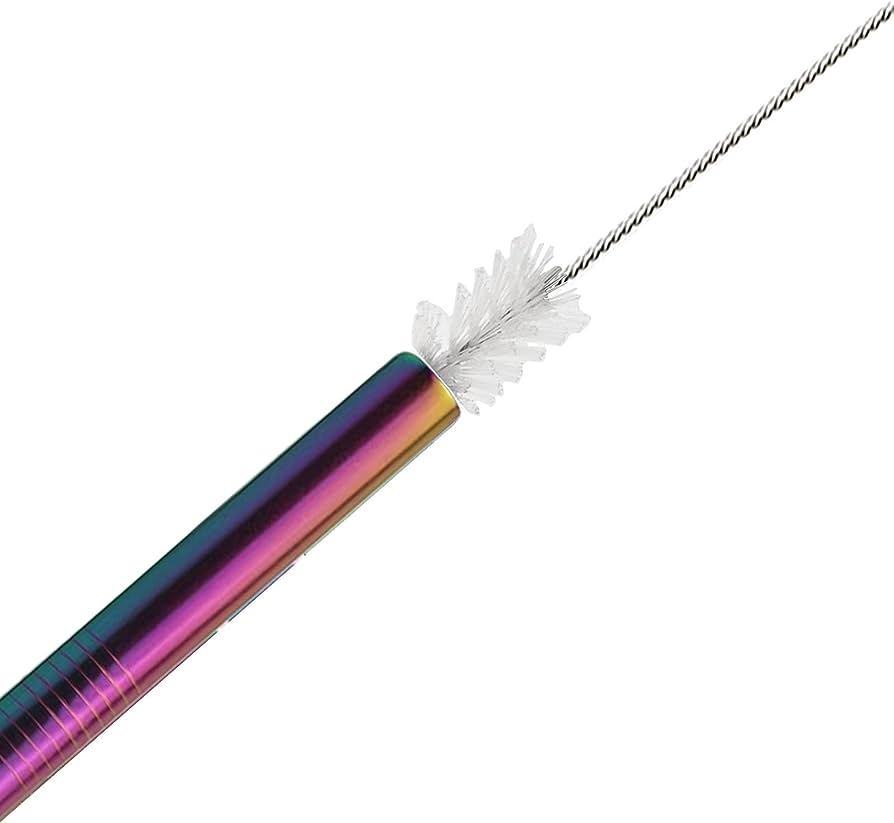 Multicolour Reusable Stainless Steel Drinking Straws With Cleaning Brush