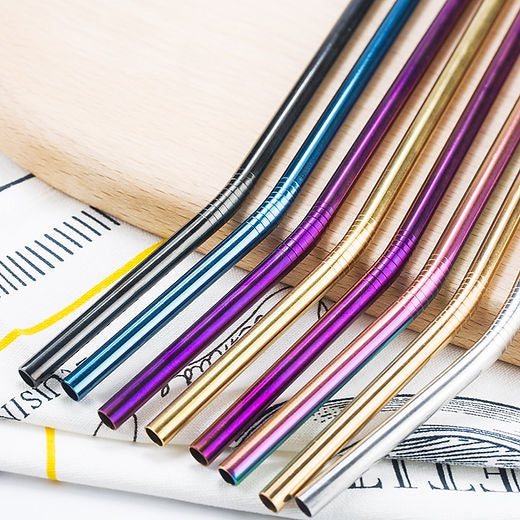 Multicolour Reusable Stainless Steel Drinking Straws With Cleaning Brush